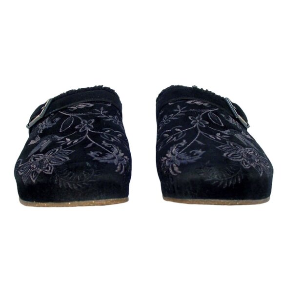 JOHNNY WAS Bluma $268 Black Sherpa Suede Embroidered Clogs Mules 8 - NWOB - Picture 4 of 8